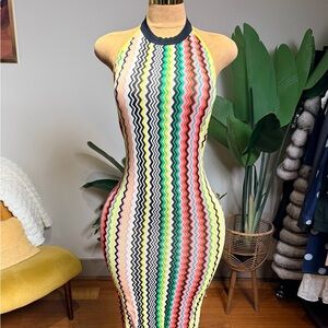 AKIRA Vibrant Zigzag Midi Dress